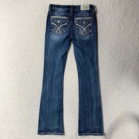 Miss Me Denim - Miss Me Size 26 Low Rise Jean Signature Slim Boot Flap Pocket Cowgirl Bling Y2K
